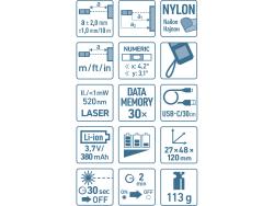 távolságmérő, digitális zöld lézeres; beépített akkuval, mérési tartomány: 0,05-70m, pontosság: +/-2,0mm