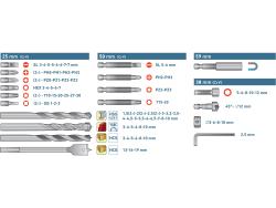 behajtó és fúró klt. 100 db Cr.V., lapos, PH, PZ, HEX, T és TTa illetve fa-, fém- és betonfúrók, műanyag tartóban