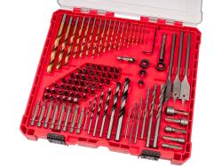 behajtó és fúró klt. 100 db Cr.V., lapos, PH, PZ, HEX, T és TTa illetve fa-, fém- és betonfúrók, műanyag tartóban