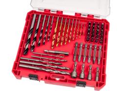 behajtó és fúró klt. 50 db Cr.V., lapos, PH, PZ, HEX, T és TTa illetve fa-, fém- és betonfúrók, műanyag tartóban