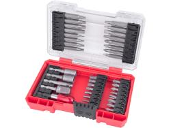 behajtó klt. 37 db Cr.V., lapos, PH, PZ, HEX, TTa, SQ, dugófej, bittartó szár,  műanyag tartóban