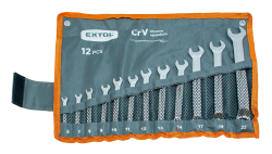 csillag-villás kulcs klt. hajlított, CrV,  45 fokos könyök, mattkróm, 12db, 6-22mm
