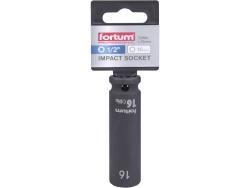 gépi (impakt) dugófej 1/2", 16 mm, L 78 mm, feketített, FORTUM