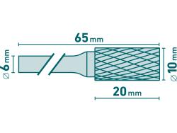 keményfém turbómaró (rotormaró), hengeres, átmérő 10×20mm/szár 6mm, keresztfogazás