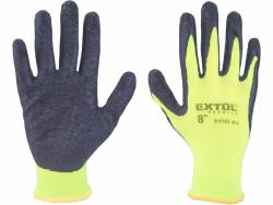kötött kesztyű nylon, varrat nélküli, méret  8` latexbe mártott teny. és ujjhegy, gumírozott mandzsetta