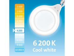 nagyító LED lámpa, asztali, Fehér, 10 W, 81 LED, 1000 Lm, 5× nagyítás; mechanikusan állítható rögzítés
