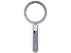 nagyító LED lámpa, kézi, 12× nagyítás; műanyag ház, USB tölthető akku