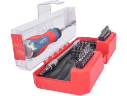 racsnis csavarhúzó klt., 43 db, 1/4" BIT-ekkel, Cr.V. acél