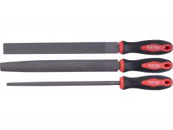 ráspoly klt. 3 db (lapos, félkerek, kerek) 250mm,C45 acél, vágat 2, finom, TPR gumis műanyag nyél