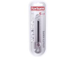 tapétavágó kés, rozsdamentes acél fémház, 5 funkciós, tripla vágóéllel; 18mm, csavaros rögzítés, FORTUM